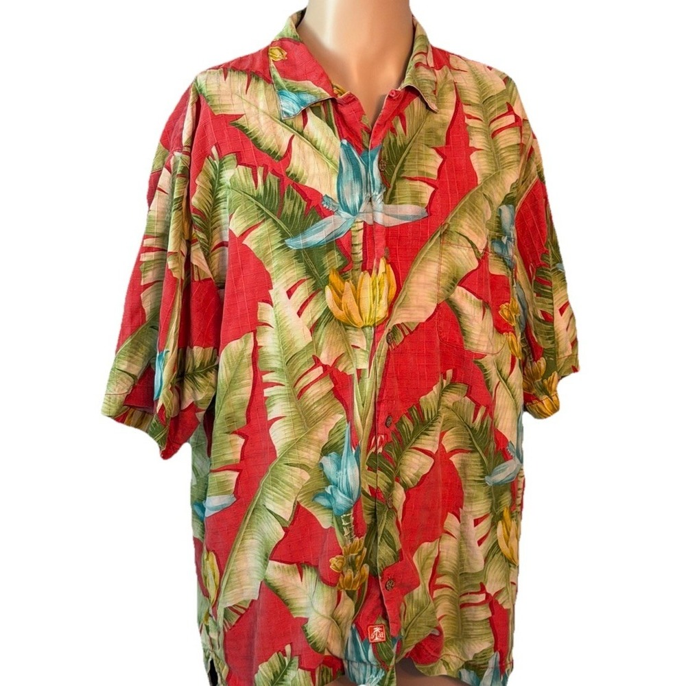 Tommy Bahama Shirt Men's Large Button 100% Silk Floral Design